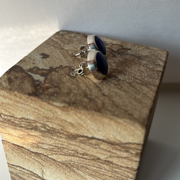Sterling Silver Stud Earrings Blue Lapis Lazuli Mexico 925 - Picture 3 of 10
